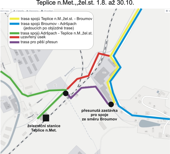 Uzavírky v Teplicích nad Metují budou mít vliv na veřejnou autobusovou dopravu. Informujeme o objížďkách a změnách zastávek