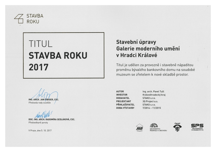 Opravená Galerie moderního umění je Stavbou roku 2017